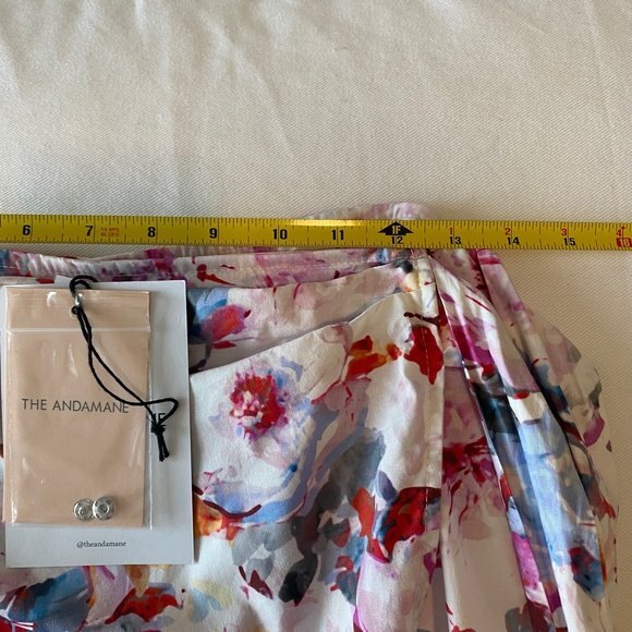 THE ANDAMANE Floral Side Drape Mini Wrap Pencil Skirt. Abstract Floral. Small - Picture 8 of 9